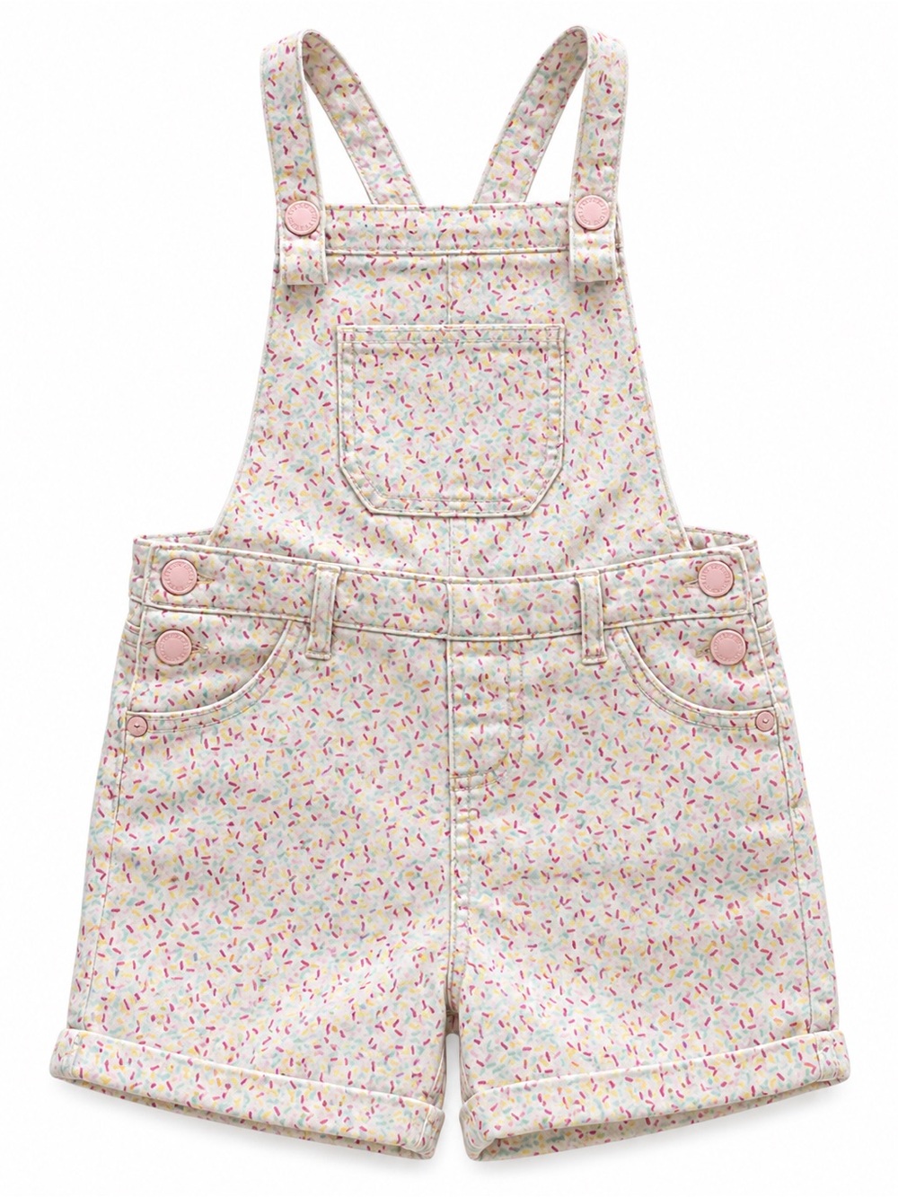 art class Cream Sprinkle Print Short Overalls with Pink Buttons